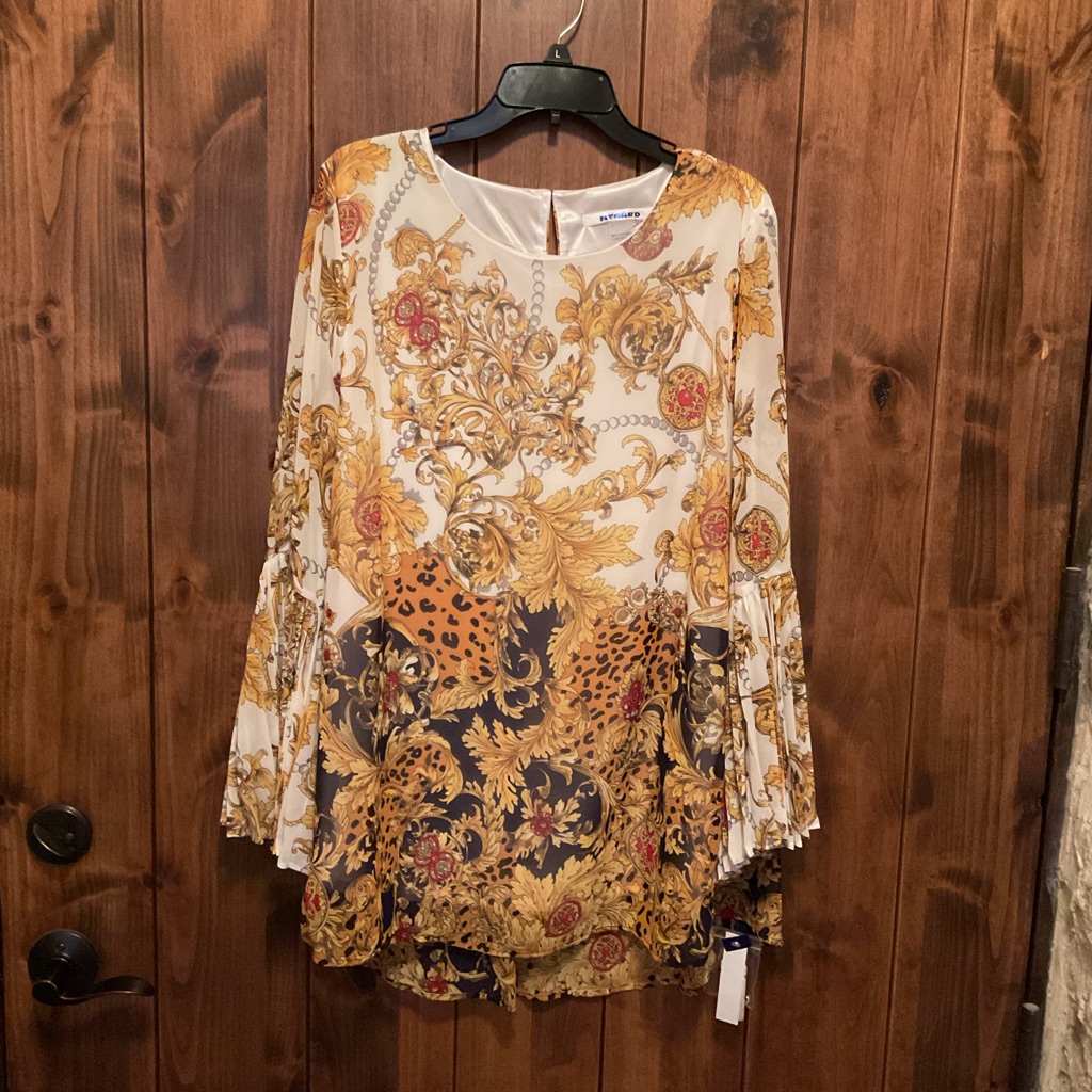 Peter Nygard Cream & Gold Baroque Leopard Print Flared Sleeve Tunic